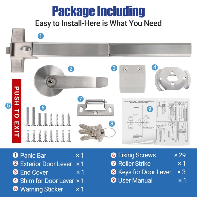 304 Stainless Steel Panic Bars for Emergency Exit Doors -