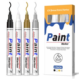 SAKEYR Paint Pens-4 Colors Permanent Oil Based Paint Markers, Quick Dry, Waterproof Paint Pen Markers for Metal, Plastic, Fabric, Wood, Glass, Rock