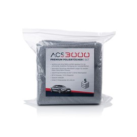 ACS 3000 Premium Polishing Cloths Set of 5 Ultra-Soft Microfibres Grey Laser Edge 40 x 40 cm 400 GSM
