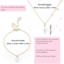 Mikovivi Pearl Necklace & Pearl Bracelet Set, Gold Simple Pearls Drop Pendant Necklace Small Cute Necklaces Trendy Pearls Bracelet for Women