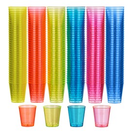 MATANA 600 Neon Hard Plastic Shot Glasses, 30ml - Sturdy & Reusable - Jello & Tequila Shots, Sample Tasting Cups - Shot Cups for Birthdays, Weddings, Christmas, BBQ, Parties