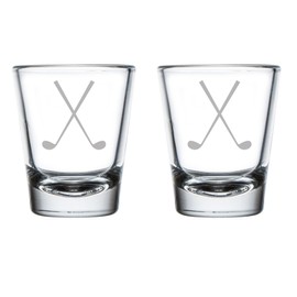 MIP Brand Set of 2 Shot Glasses 1.75oz Shot Glass Crossed Golf Clubs