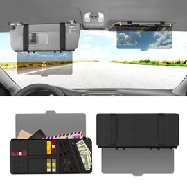 PJLJY Polarized Sun Visor for Car with Organizer, Upgraded Adjustable 220° Visor Extension, Handmade PU Leather Universal Sun Visor Extender Protects from Sun Glare, UV Rays, Snow Blindness