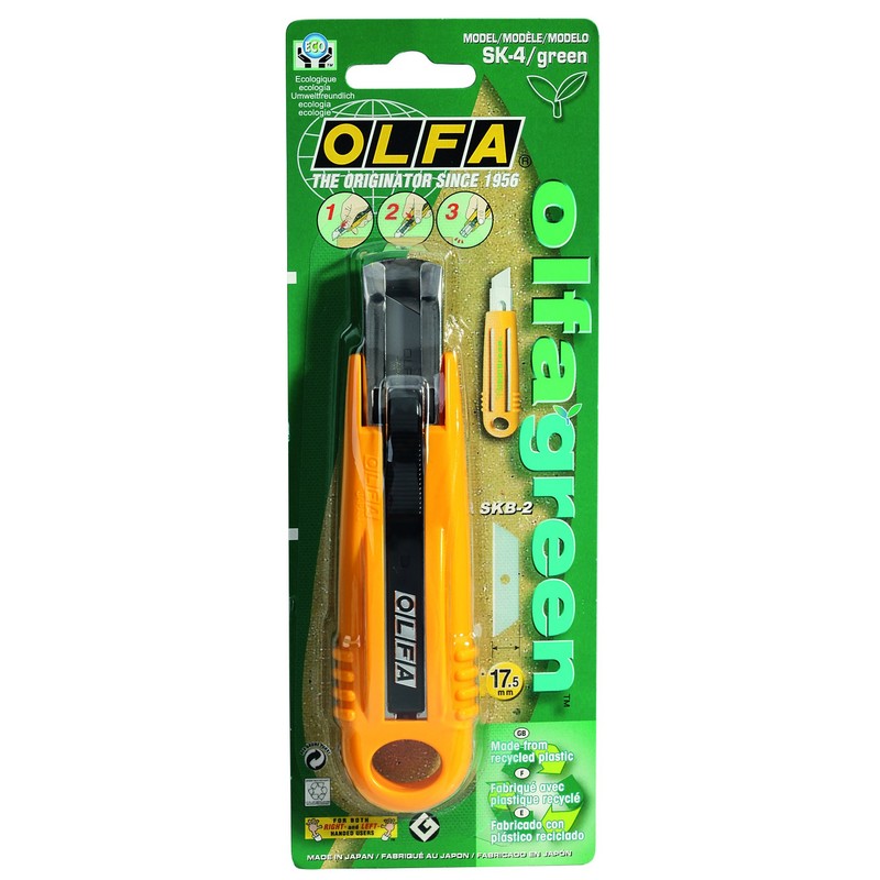 OLFA SK-4/Green - Cúter plástico reciclado con cuchilla trapezoidal de
