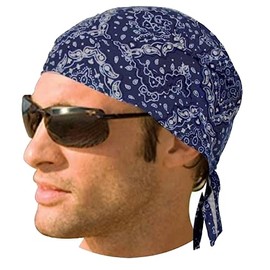 Daniel Smart Motorcycle Headwraps Cotton Doo Rag Skull Caps Sweat Wicking Cooling Helmet Liner for Men & Women (Headwrap Paisley Navy)
