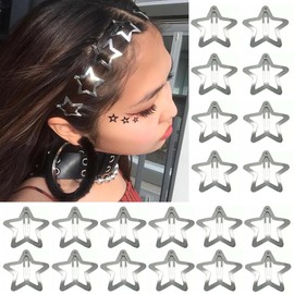 20 PCS 1.22 inches Star Hair Clips Snap Star Hair Barrettes Cute Lovely Accessories, Non Slip Clips for Girls Women 2000s Y2K Silver Metal Hair Clips