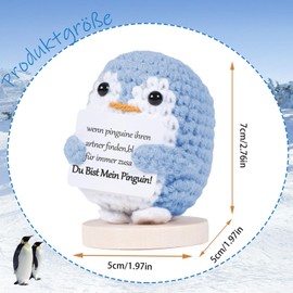Valentine's Day Gift for Him Her, I Love You Gifts for Women, Gift for Couples Knitting Wool Penguin Doll with Large Emotion Cards, Anniversary Gift for Her (Blue)