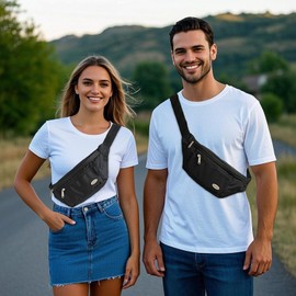 Entchin Fanny Pack for Women Men,Crossbody Belt Bag with 4-Zipper Pockets,Adjustable Waist Bag Pack,One of the Most Popular Travel Essential Gifts for Walking,Traveling,Cycling and Shopping (Black)