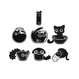 KGDUYC Black Cat Enamel Lapel Pins for Women and Girls, Cute Animal Enamel Brooch for Jackets, Playful Cat Enamel Brooch, Badge (7pcs)