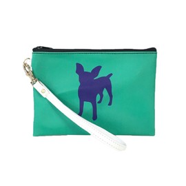 Fashion Culture Chihuahua Mini Pin Dog Silhouette Color Block Wristlet Cosmetic Pouch, Green/Blue