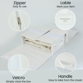 Simple&Opulence 4 Pack Bed Sheet Organizers and Storage, Linen Closet Organizers, Sheets Set Folder Storages with Window and Label (Queen/King Size) Organizing Bedding Container, White