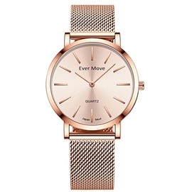 Reloj para Mujer, Dama, Pulseras Cuarzo con Correa de Malla Oro Rosa, Resistente al Agua Reloj, Extensible de Metal Ajustable