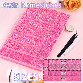 30000Pcs Resin Rhinestones for Bedazzling with Tweezers, Hot Pink AB Rhinestones for Crafting with 3Pcs 10ml B7000 Jewelry Glue for DIY Crafts Clothing Tumblers Shoes Fabric Nail Art