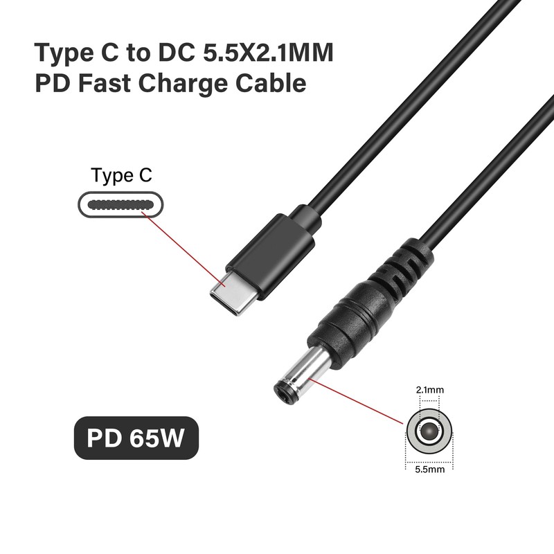 GINTOOYUN USB C to DC5521 Power Extension Charge Cable 65W