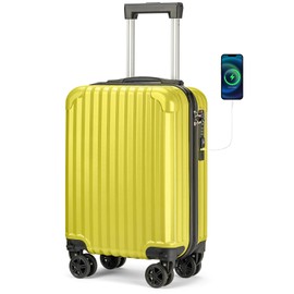 Personal Item Suitcase 18x14x8 Inches Hardside Built In TSA Lock & USB Port Lightweight Luggage With Removable Silent Wheels Underseat Carry-On Bag For Spirit and Frontier and More (Yellow)