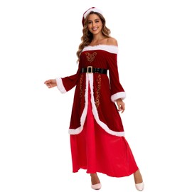 YTWS Red Deluxe Mrs Claus Costume Christmas Santa Outfit with Hat for Party