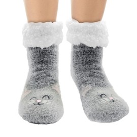 FUIPVGI Hüttensocken Kuschelsocken Damen, Flauschig Haussocken Weihnachtssocken Winter Thermosocken Rutschfest Stoppersocken mit Wolle Dicke Hausschuhe Socken (Grau）