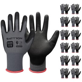 Safety Work Gloves PU Coated, 12 Pairs Seamless Knit Gloves with Polyurethane Coating Working Gloves Excellent Grip for Men & Women, Breathable, Ideal for General Duty Work DIY ((Grey, Small)