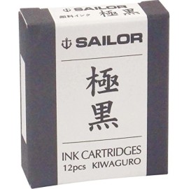 Sailor Kiwa Guro Black Ink Cartridges 12 Count Fountain Pen Refills Fine Point