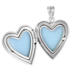 3/4 inch Sterling Silver Butterfly on Flower Locket Necklace for Women Heart Shape Pink Enamel 18 inch RL_30H