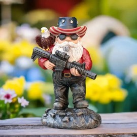 Resin Patriotic Eagle Rifle Gnome Statue Hand-painted American Flag Art Fashion Home Decor Figurine for Holiday Decoration GiftColor: Blue, Size: One Size