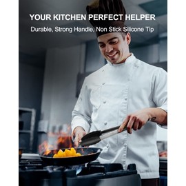 Bnlcd Kitchen Tongs, Premium Stainless Steel Locking Cooking Tongs with Silicone Tips, Non-Slip Food Tongs for Cooking, Heavy Duty, Non-Stick, 480℉, Set of 3-7" 9" and 12" Black