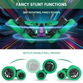 Remote Control Car, Double Sided RC Car, 4WD Off-Road Stunt Car with 360° Flips, 2.4Ghz Indoor Outdoor All Terrain Rechargeable Electric Toy Cars Gifts for Boys Kids 3 4 5 6 7 8 9 10 11 12 Year Old