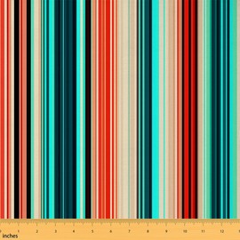 Feelyou Mexican Stripes Fabric by The Yard, Cinco de Mayo Upholstery Fabric for Chairs, Ethnic Boho Native American Decorative Waterproof Outdoor Fabric, 1 Yard, Turquoise Orange