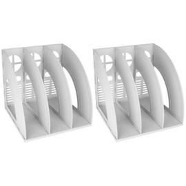 SAYEEC 2Pcs Magazine Holder Plastic File Sorter Binder Holder for Desk Folder Organizer Stand Book Shelf Dividers Vertical Filling Storage Rack Desktop Bookshelf Display Box for Office School (Grey)