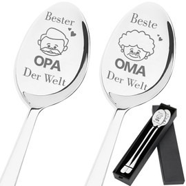 Grandma and Grandpa Gifts, Pack of 2 Coffee Spoons with Engraving for Best Grandma and Grandpa Gifts, Gifts for Grandma and Grandpa, Stainless Steel Spoon, Birthday Gift, Christmas Gifts for Grandma