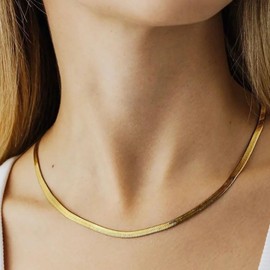 Rumgey Dainty Chain Necklace for Women 18K Gold Plated 5mm Herringbone Necklaces Cute Snake Chain Everyday Necklace to Match Exquisite Jewelry Gifts for Mom Girlfriend