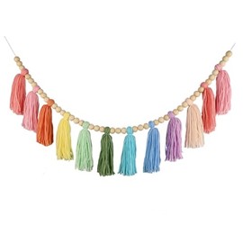 Cotton Tassel Garland Banner Colorful Birthday Decor Party Backdrop Christmas Boho Wall Hangings Decor for Bedroom, Nursery, Play Room, Classroom Bedroom, Birthday Gift (Popular)