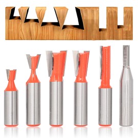 Sinoprotools 6Pcs Dovetail Router Bit Set 1/2 Inch Shank, Dovetail Router Bit for Making Drawers & Boxes Jointing, Grooving