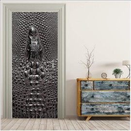 Viranda 3D Door Stickers Murals Peel and Stick - Black Crocodile Wall Decals Self-Adhesive Removable Waterproof PVC Pictures Poster for Bedroom Living Room Decoration 30.3''x 78.7''