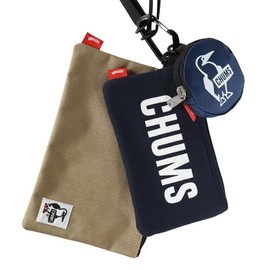 Chums Bag 3P Shoulder Pouch Sweat Nylon, Navy x Beige