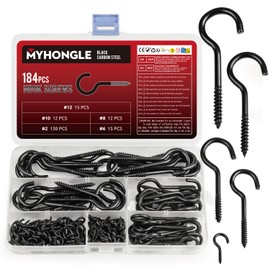 MYHongLe Pack of 184 Screw Hooks, Ceiling Hooks, Hook Screws with Wood Thread, Metal Screw Hooks with Thread Screw Hooks for Hanging Plants, Tea Cups, Keys (184)