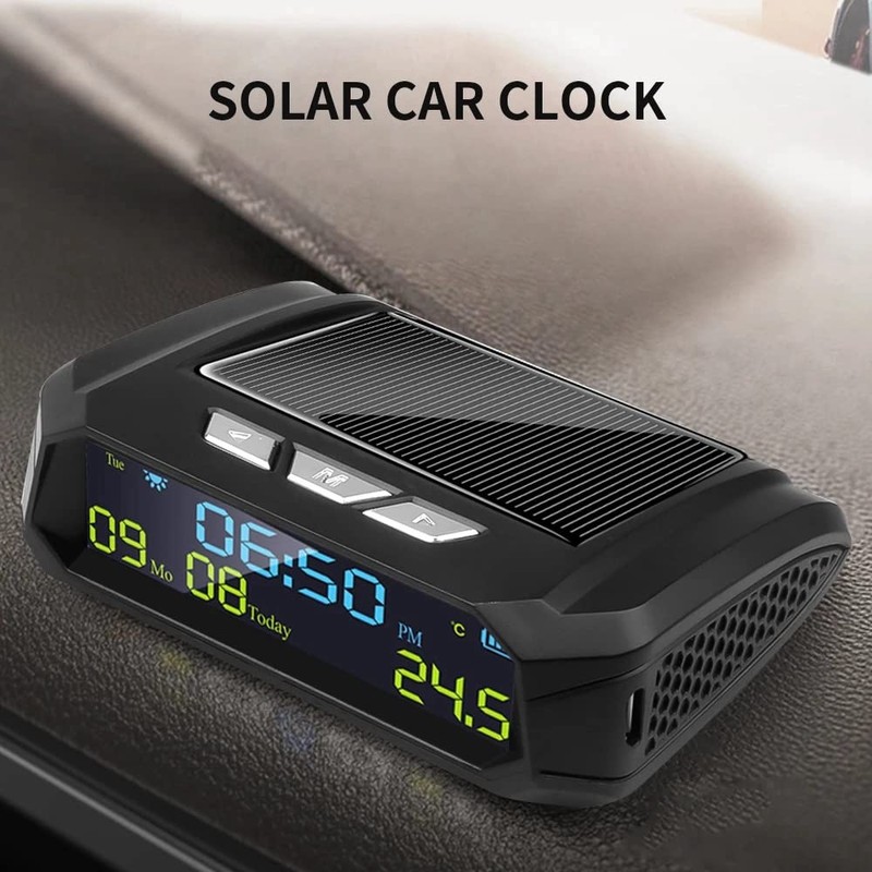 BGFAVCV Car Solar Digital Clock with LCD Time Date In-Car