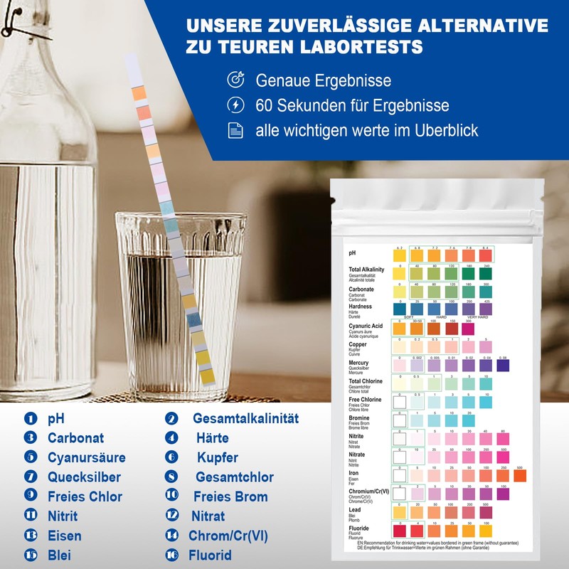 Cozii 16 in 1 Drinking Water Test Strips, Pack of