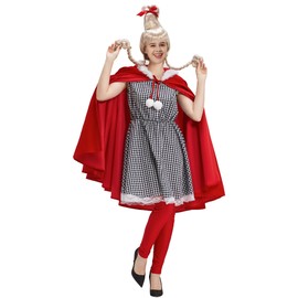 Togake Who Lou Costume for Adult Women Girls Christmas Dress with Blonde Wig Cosplay Party Suit Outfit Red Cape L/XL