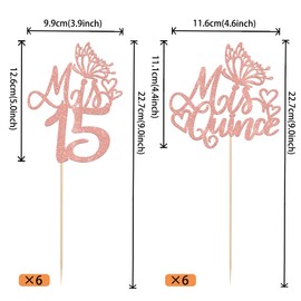 ZHUOWEISM 12 PCSMis 15 Centerpiece Sticks Glitter Happy 15th Birthday Centerpieces Cheers to 15 Years Mis Quince 15 Floral Decorations for 15th Birthday Party Table Centerpieces Supplies Rose Gold