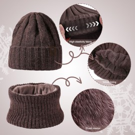 Favoreal Womens Mens Warm Knit Beanie Hat Neck Scarf Touchscreen Gloves Set Fall Winter Hat Fleece lined Skull Caps Neck Gaiter Anti-skid Gloves (Coffee)
