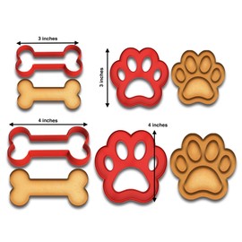 Dog Bone & Paw Print Cookie Cutter Set - 3" & 4" Sizes, 4-Piece Baking & Fondant Mold Kit for Pet Lovers (Random Color)
