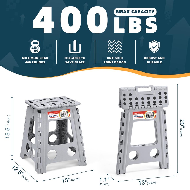 ACSTEP Folding Step Stool 16 Inch Heavy Duty Step Stool
