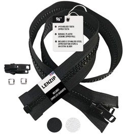 EZ-Xtend Lenzip #10 Separating Zipper for Canvas - Heavy Duty Cut to Length w/Double Plastic Locking Slider Includes Stainless Steel Zipper Stops and Extra Slider Replacement (Black, 96")