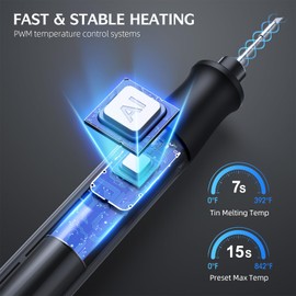 Cordless Soldering Iron Kit - 7s Fast Heating & Auto Sleep, Portable USB-C Rechargeable Welding Pen with 3 Tips (392°F/200°C to 842°F/450°C) for Electronics Repair/DIY/Circuit Board, Gunmental