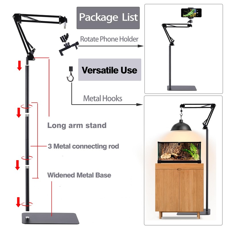 Metal Reptile Lamp Stand (Includes Phone Holder)