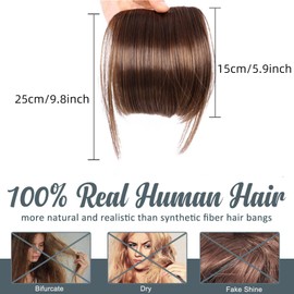 PMELCXD Bangs Hair Clip in Bangs Human Hair Bangs Hairpieces for Women Clip-on Bangs French Neat Bangs Fringe with Temples One Piece Bang Hair Extension for Daily Wear Light Brown