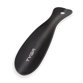 TYGA Short Metal Shoe Horn 7inch – Compact Shoe Horn for Men, Women & Kids with Hanging Hole – Durable Black Metal Shoe Horn for Everyday Use 7inch (19 cm) (Black, 1)