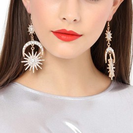2/3/4 Pairs Sun Moon Starburst Dangle Earrings Acupressure Earrings Acupressure Clip on Earrings for Women Men Non Piercing Acupressure Acupoint Earrings Ear Clips Jewelry for Women