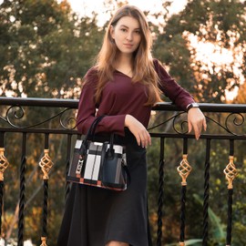 NICOLE & DORIS Fashion Top Handle Bag Designer Women Handbags Plaid Shoulder Bags Ladies Classic Tote Bag PU Leather Crossbody Bag Girls Messenger Bag Black